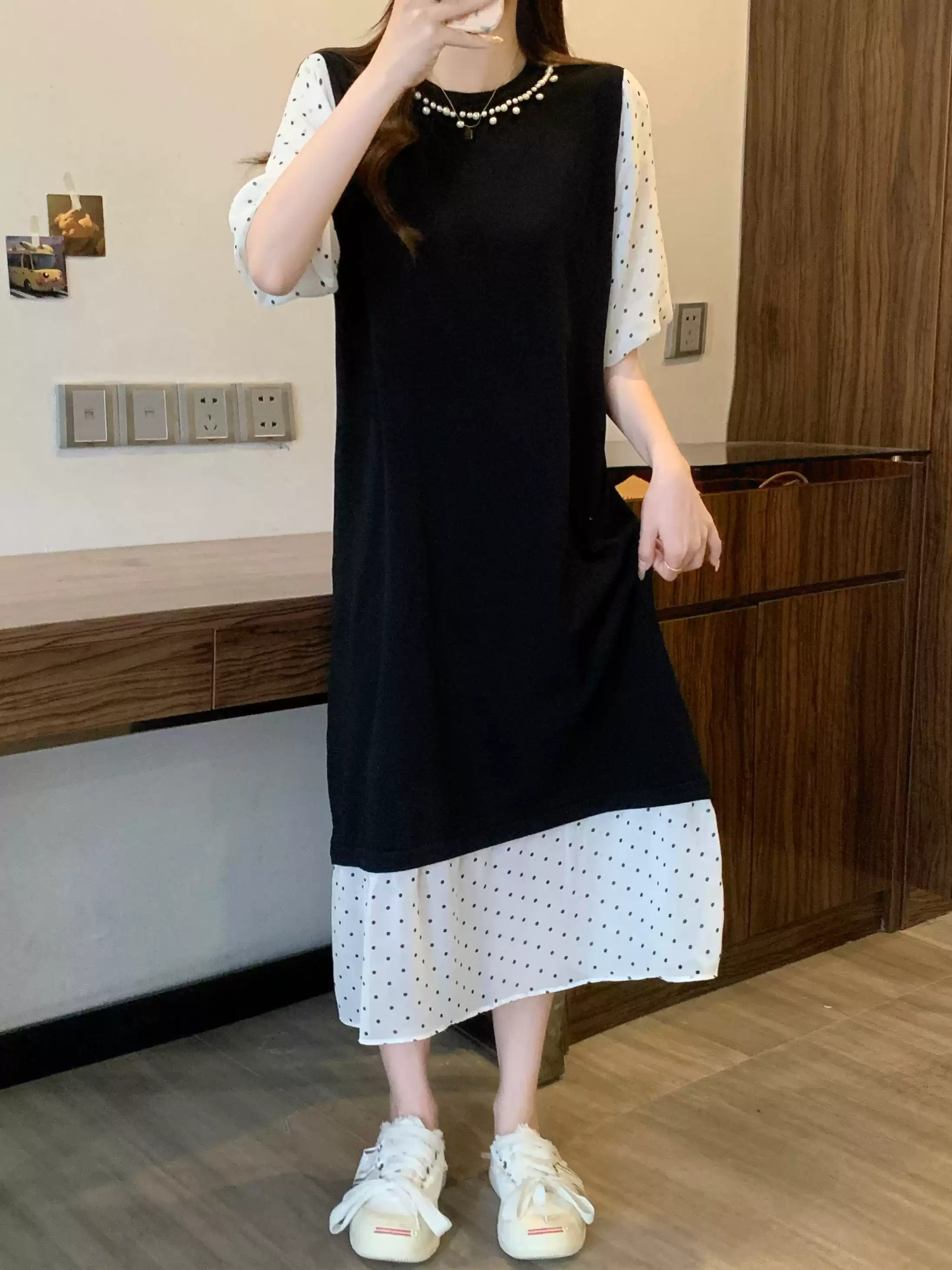 Summer new ruffle stitching short sleeve dress