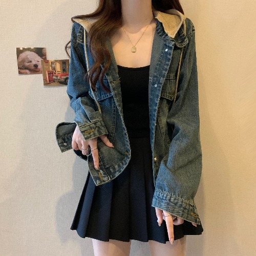 Temperament retro hooded denim jacket