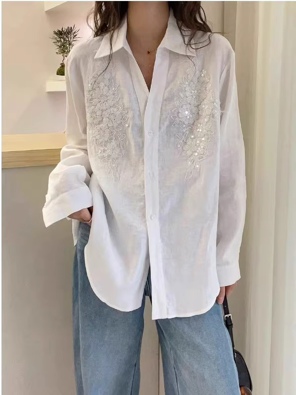 Fashionable Heavy Beaded White Shirt