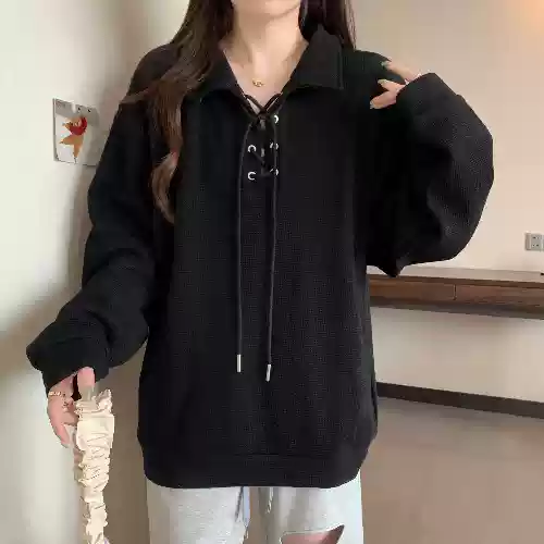 Polo collar straight shoulder sweatshirt