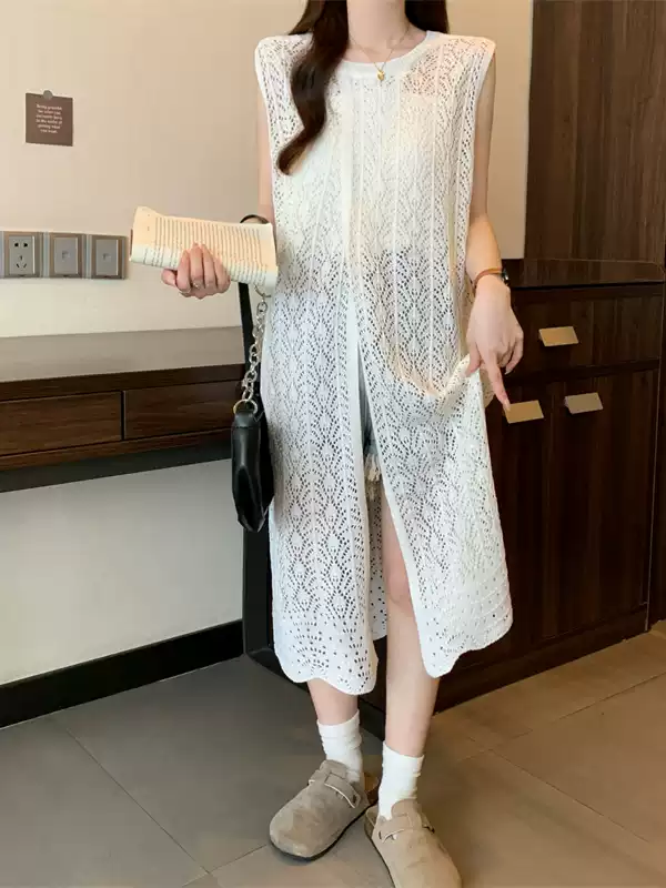 French ice silk hollow knitted vest dress