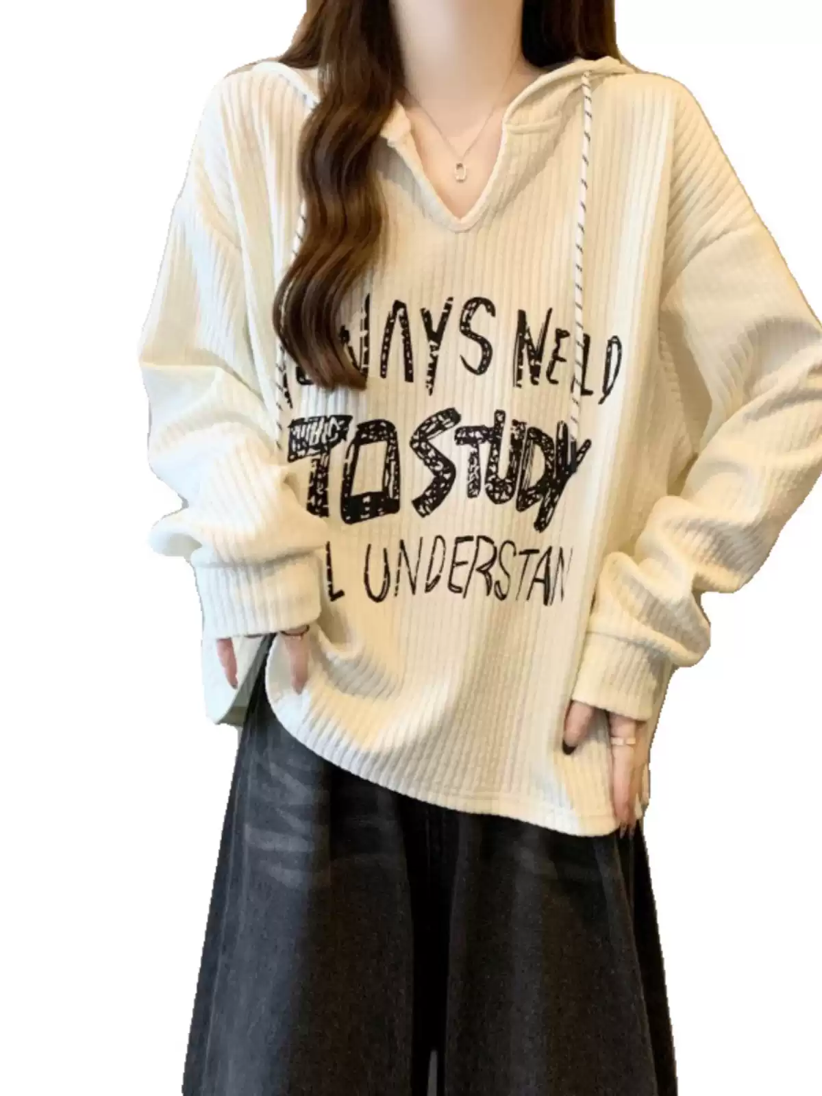 Hooded Straight Shoulder Sweatshirt