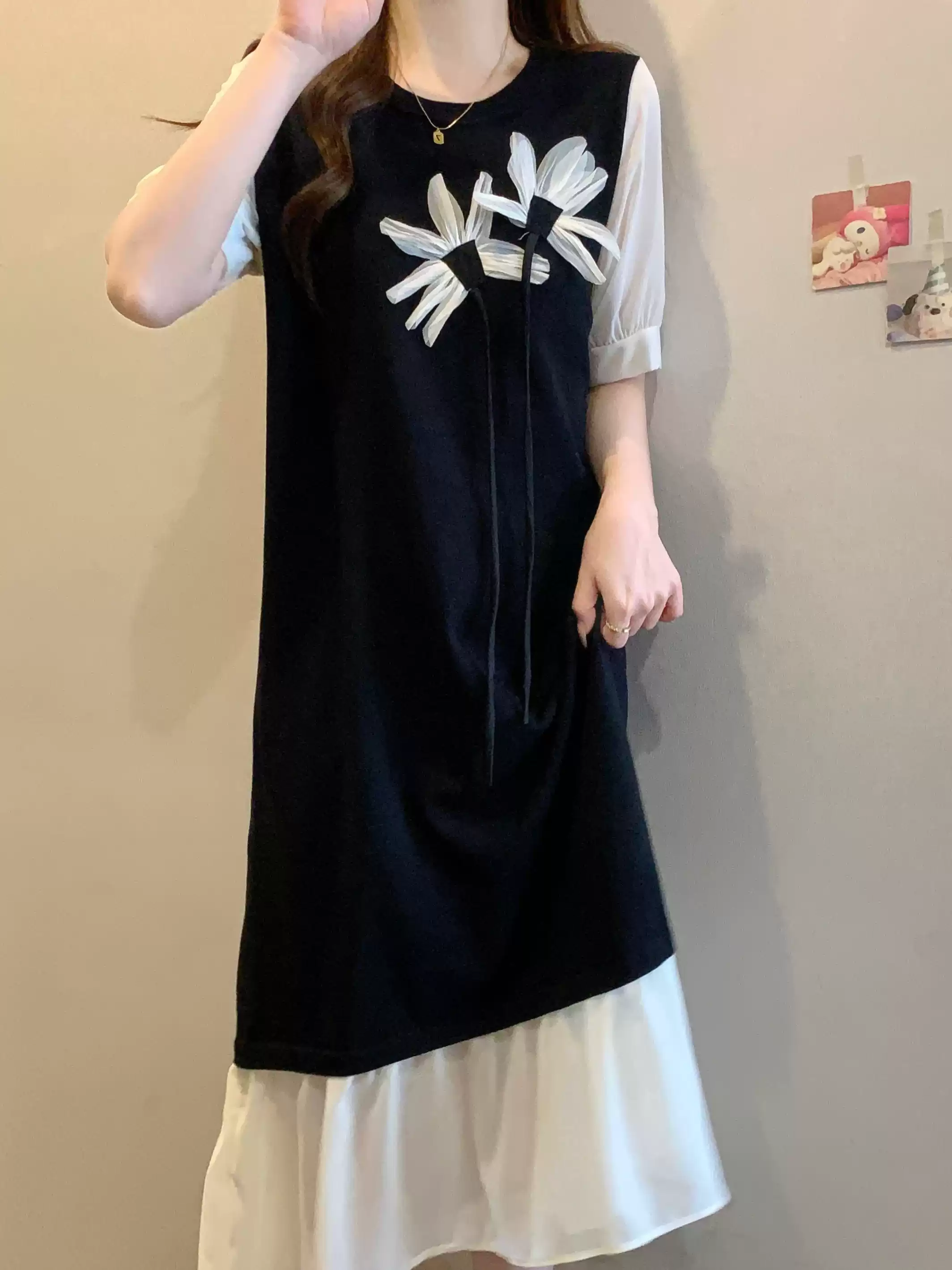 3D Flower Stitching Short Sleeve Dress