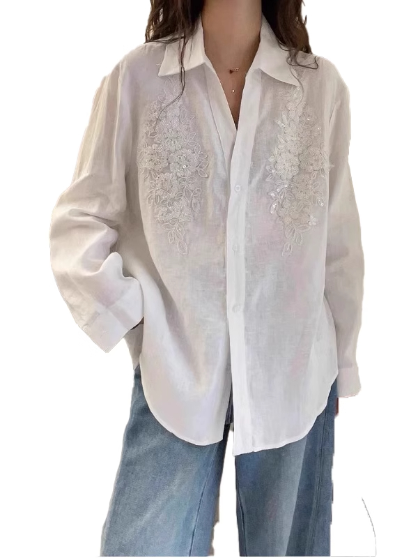 Fashionable Heavy Beaded White Shirt