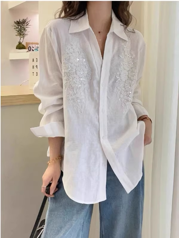 Fashionable Heavy Beaded White Shirt