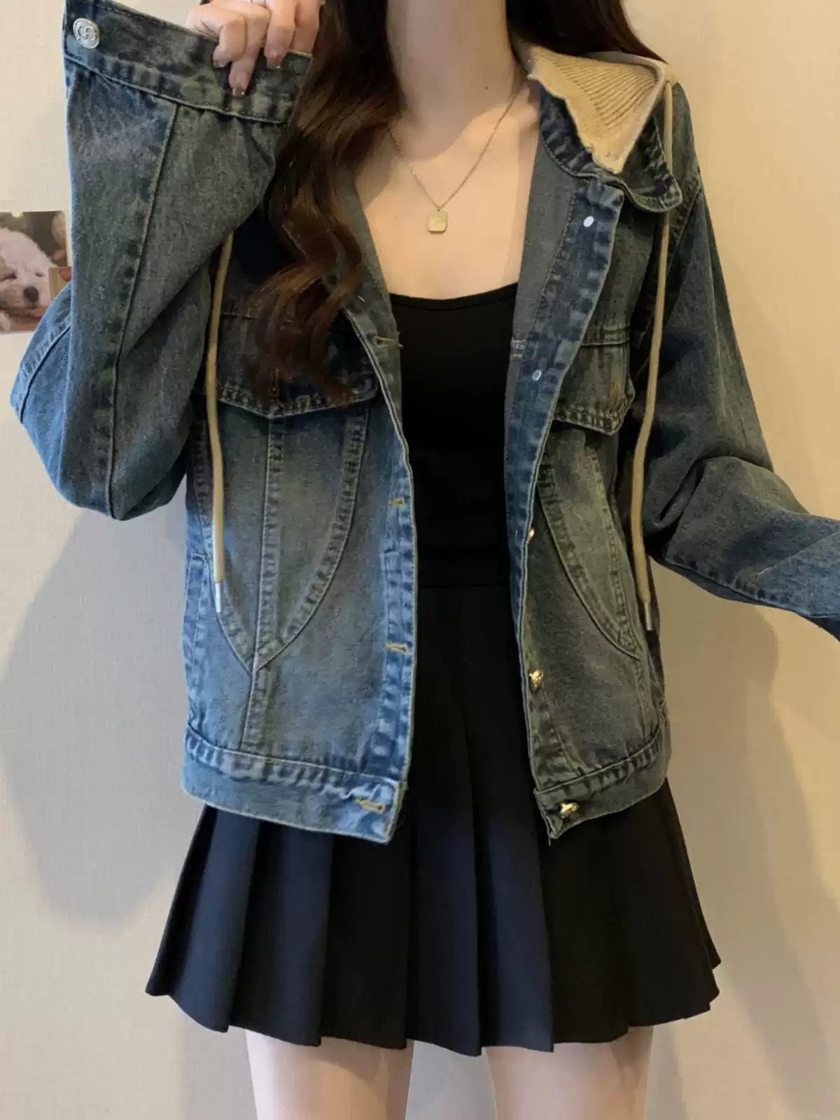 Temperament retro hooded denim jacket