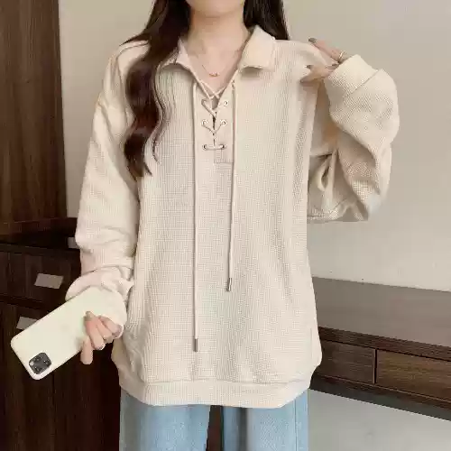 Polo collar straight shoulder sweatshirt