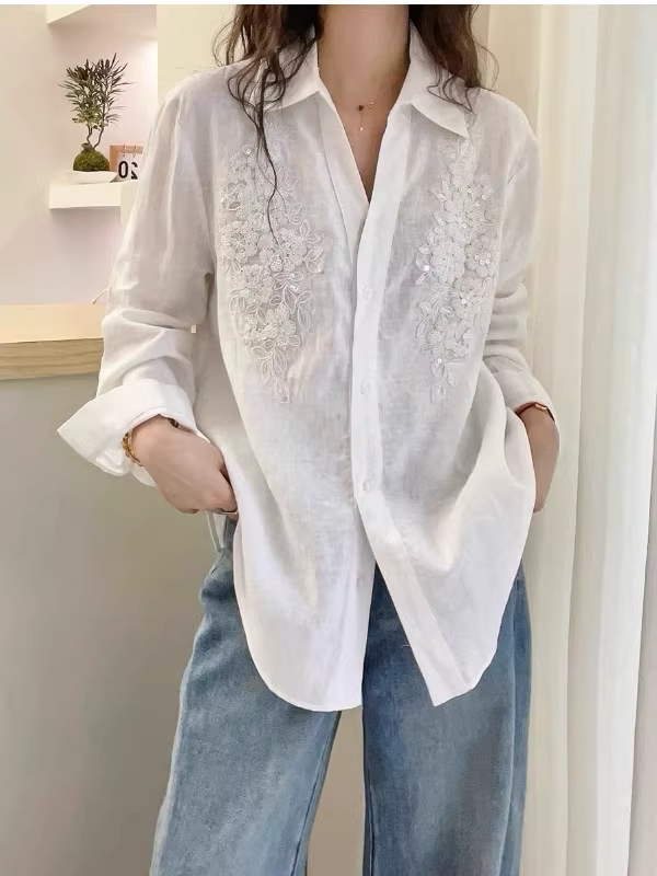 Fashionable Heavy Beaded White Shirt
