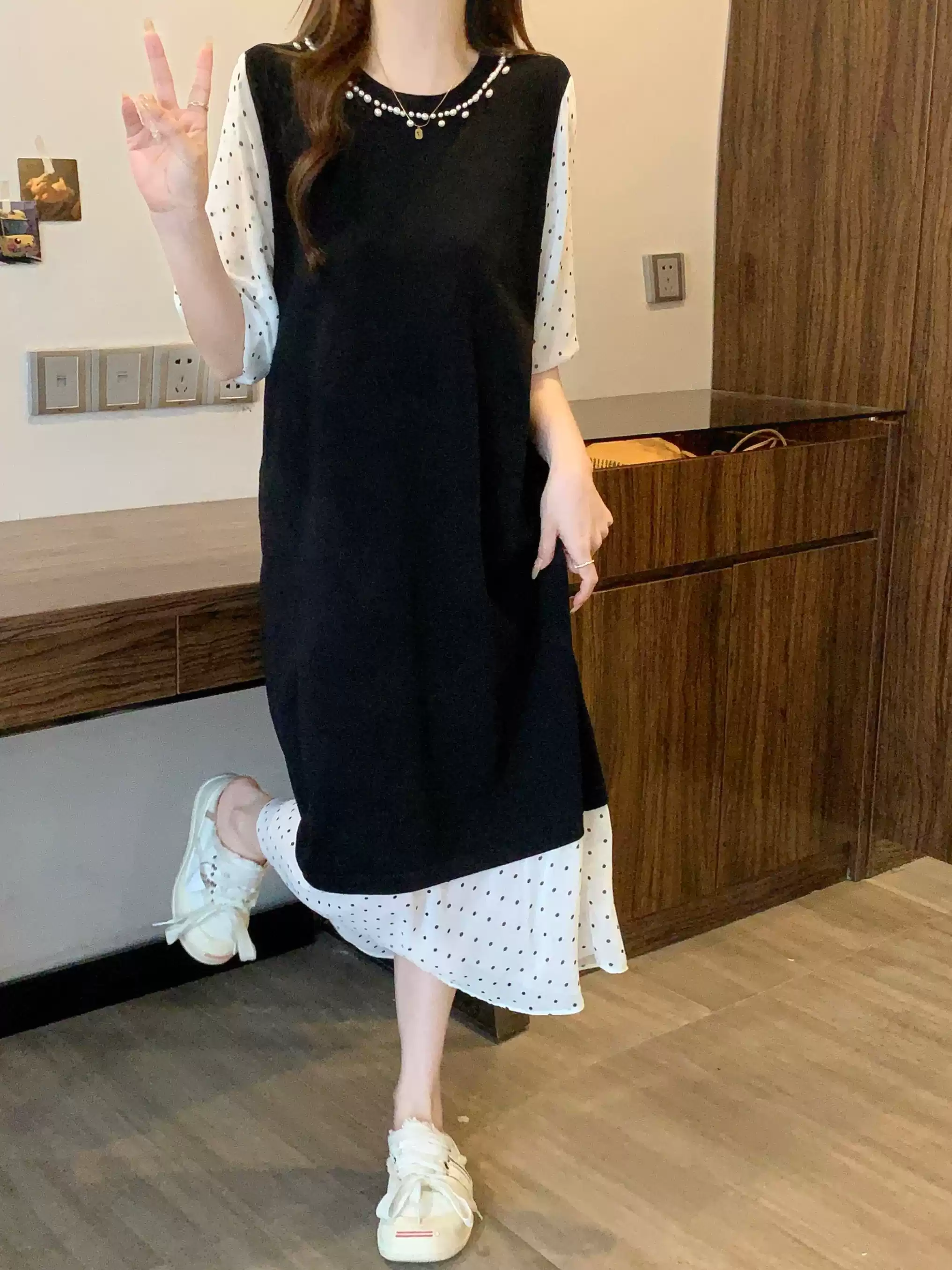 Summer new ruffle stitching short sleeve dress