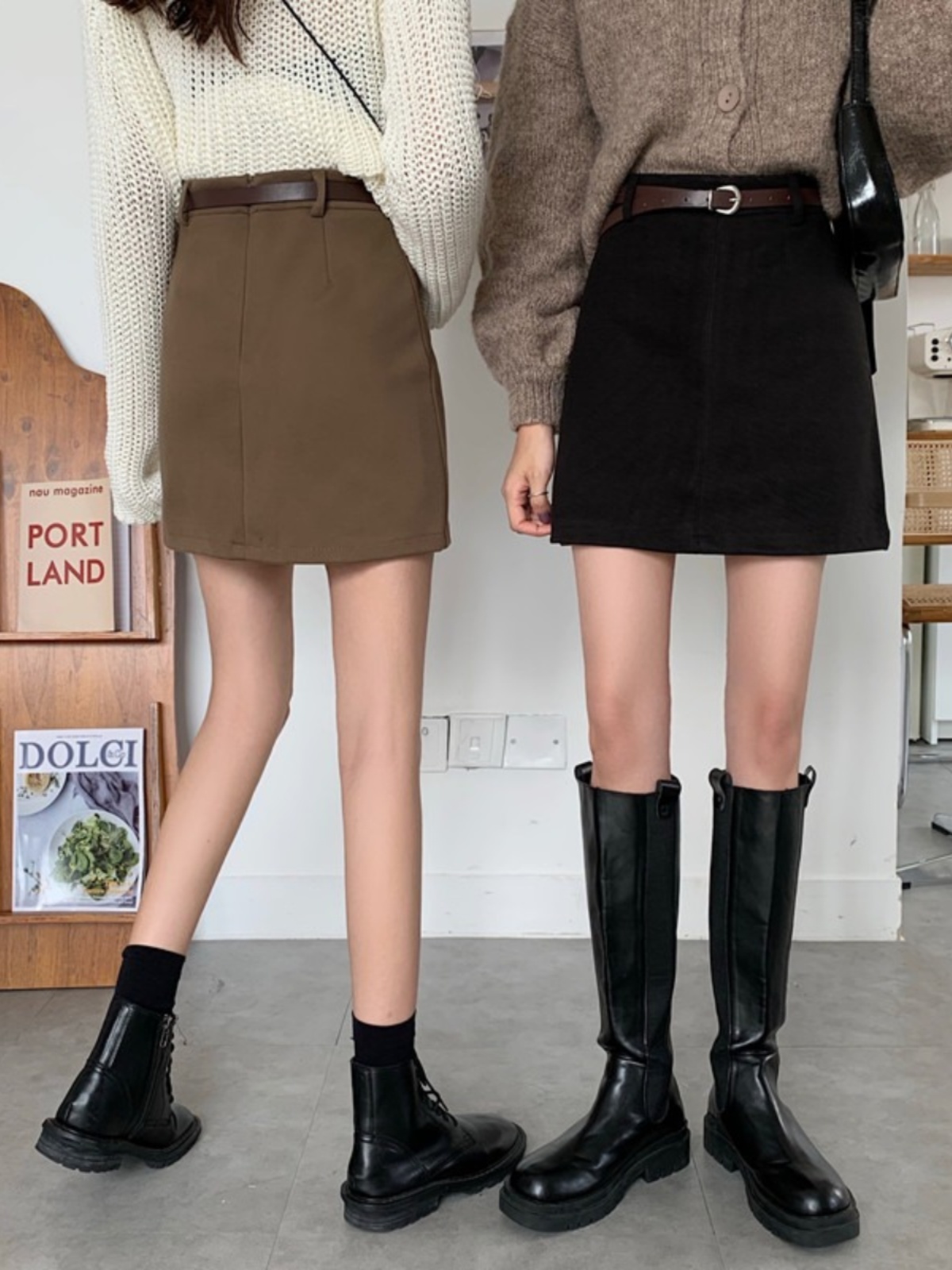 Maillard retro hip-wrapped A-line skirt