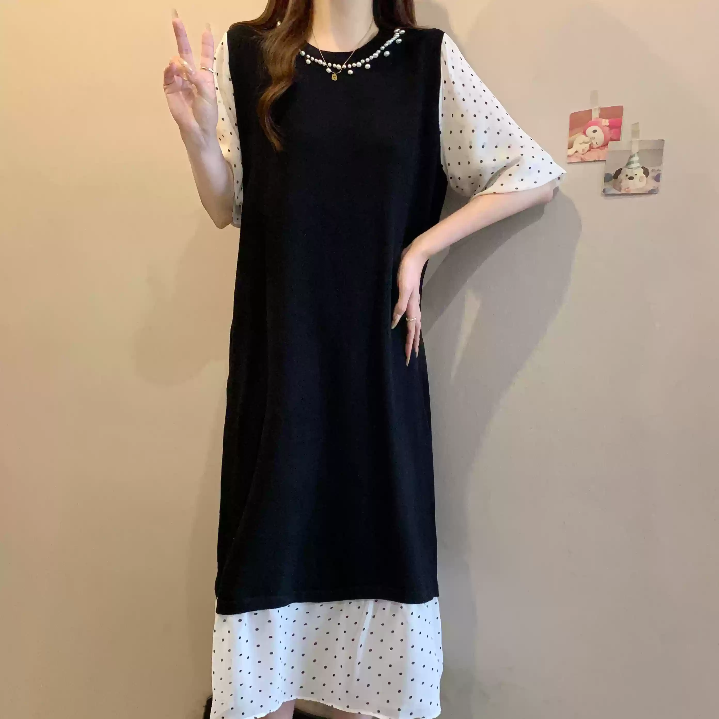 Summer new ruffle stitching short sleeve dress