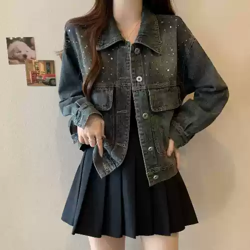Spring American Retro Diamond Denim Jacket