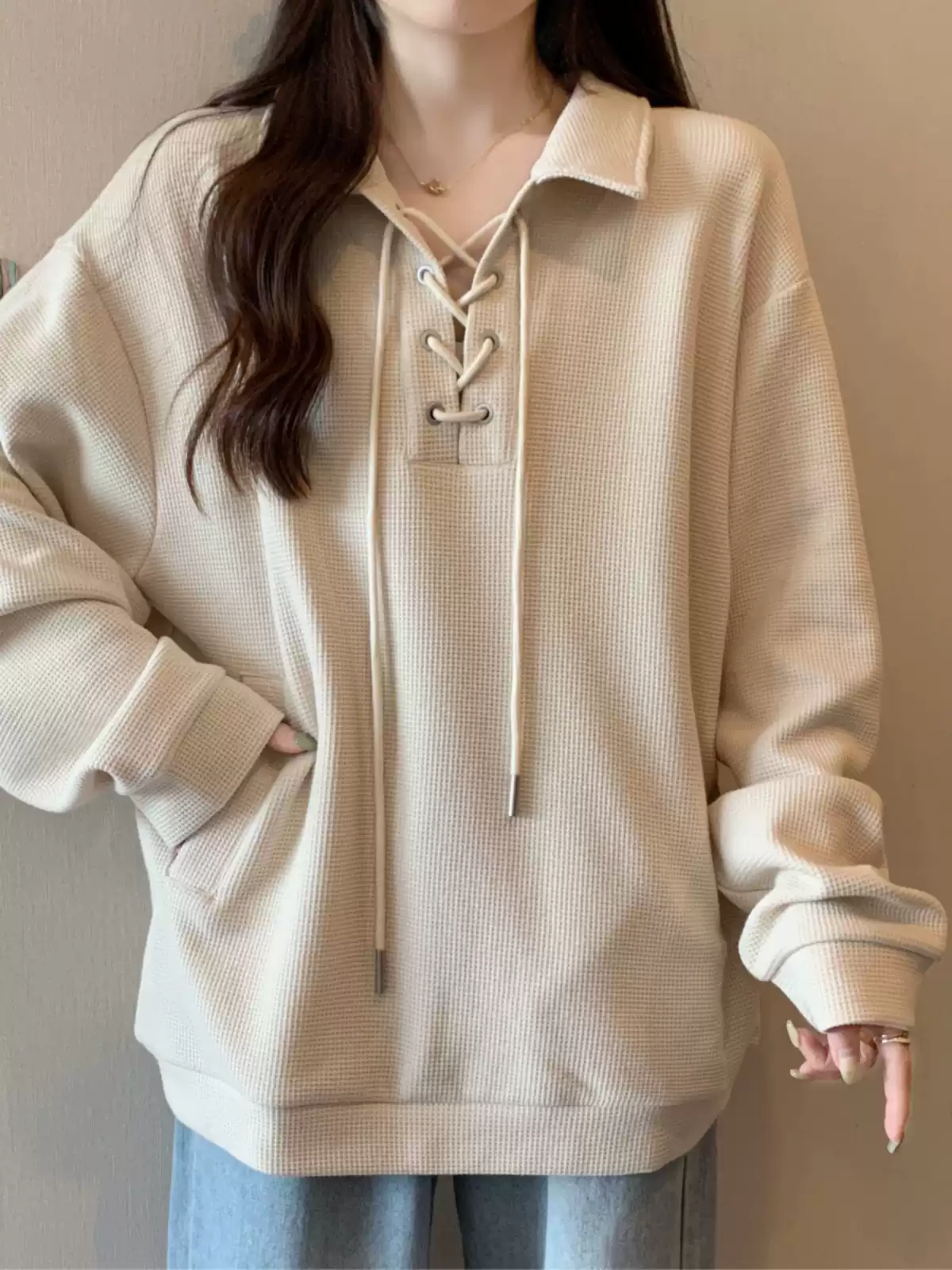 Polo collar straight shoulder sweatshirt