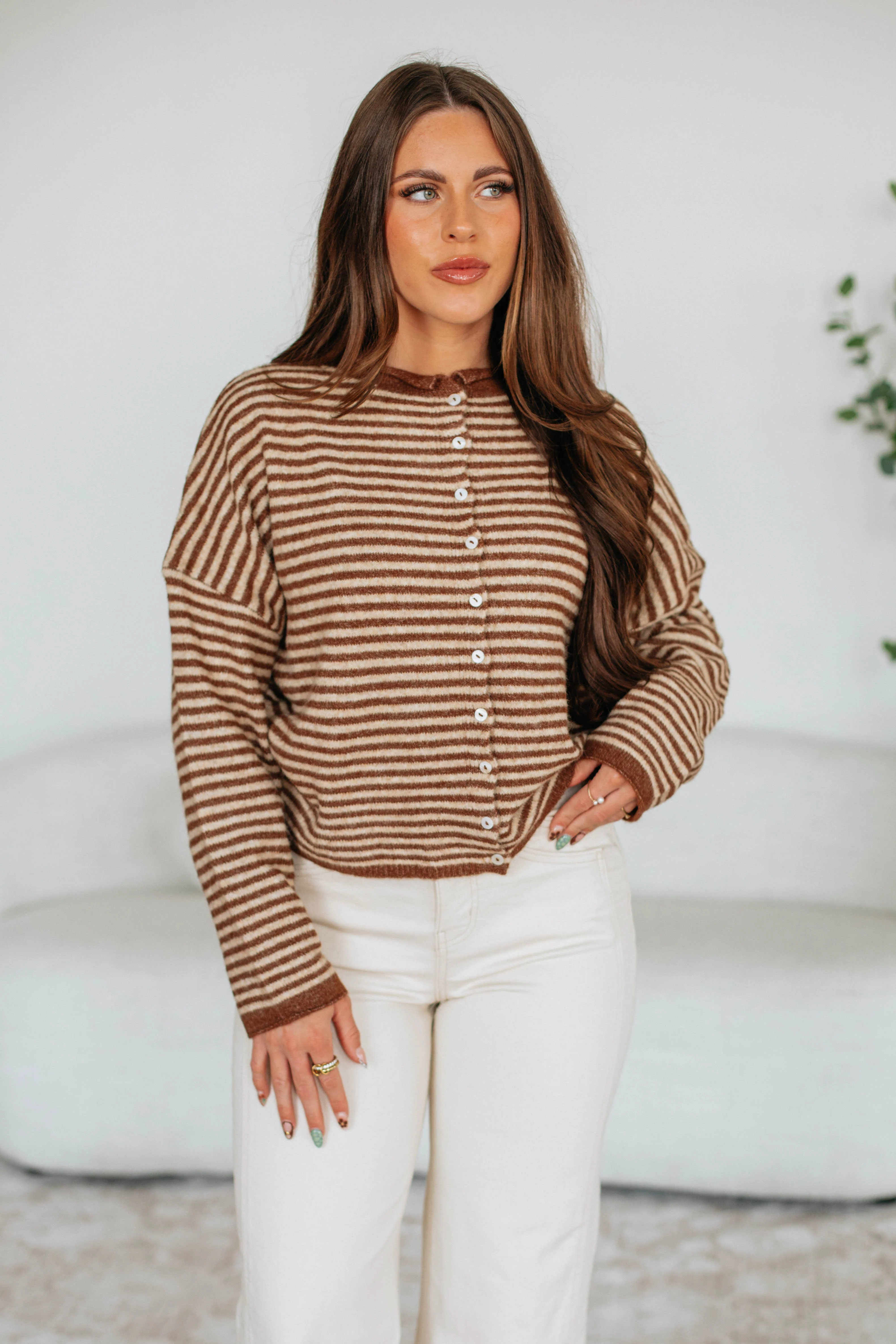 Zoelle Striped Cardigan - Walnut Mix