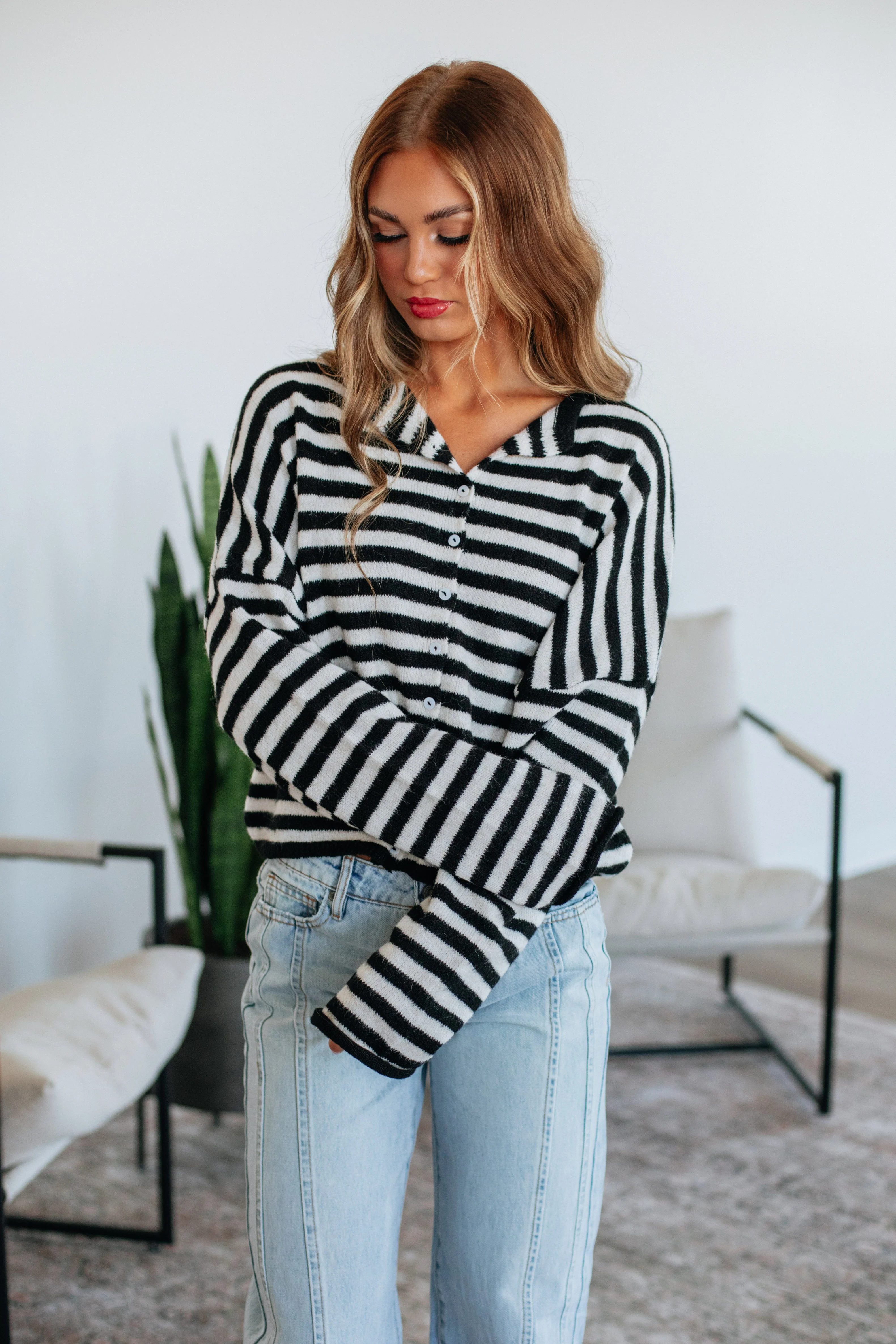 Brooke Striped Cardigan - Black Mix