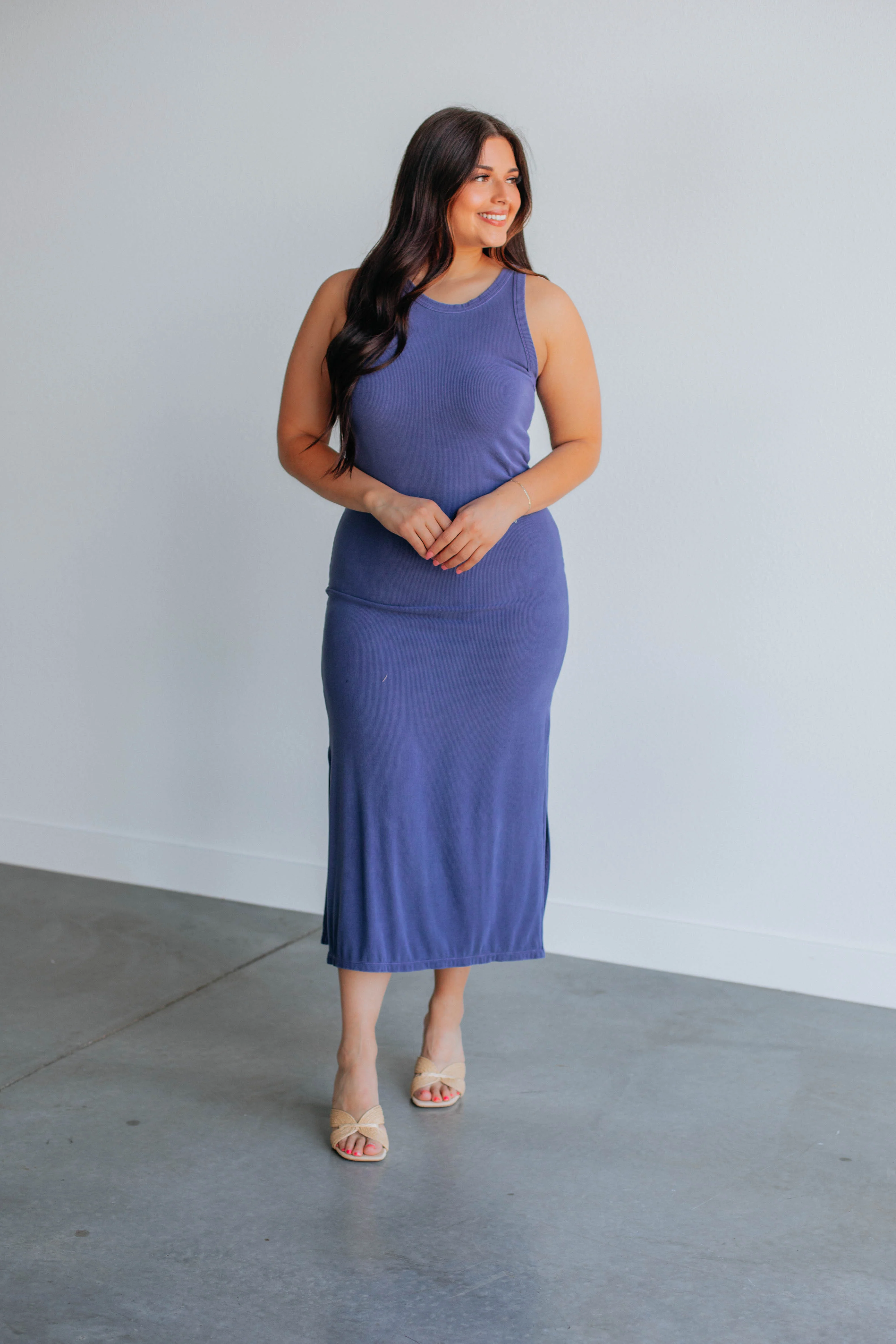 Edeny Ribbed Dress - Steel Blue