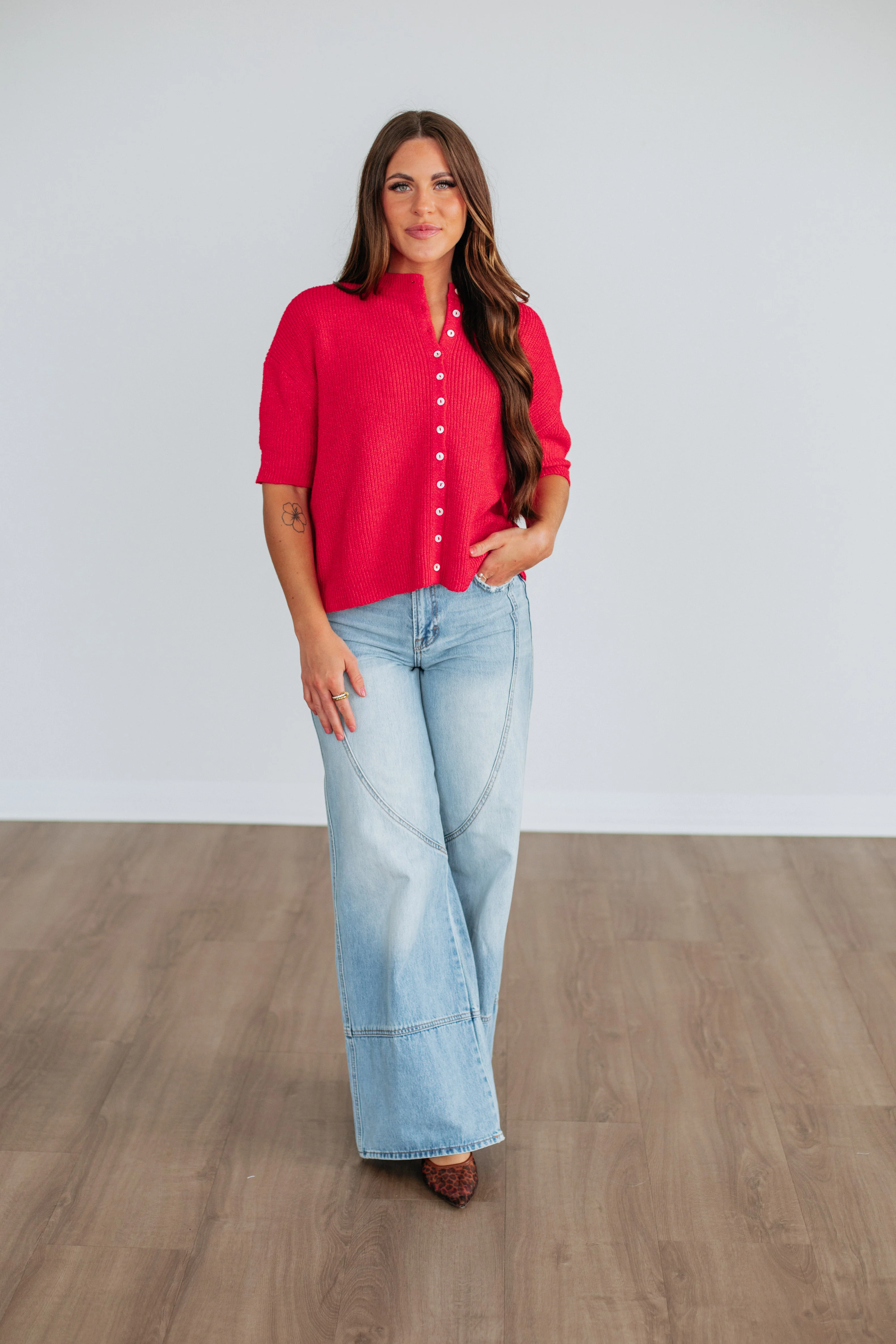 Auden Sweater Top - Cherry