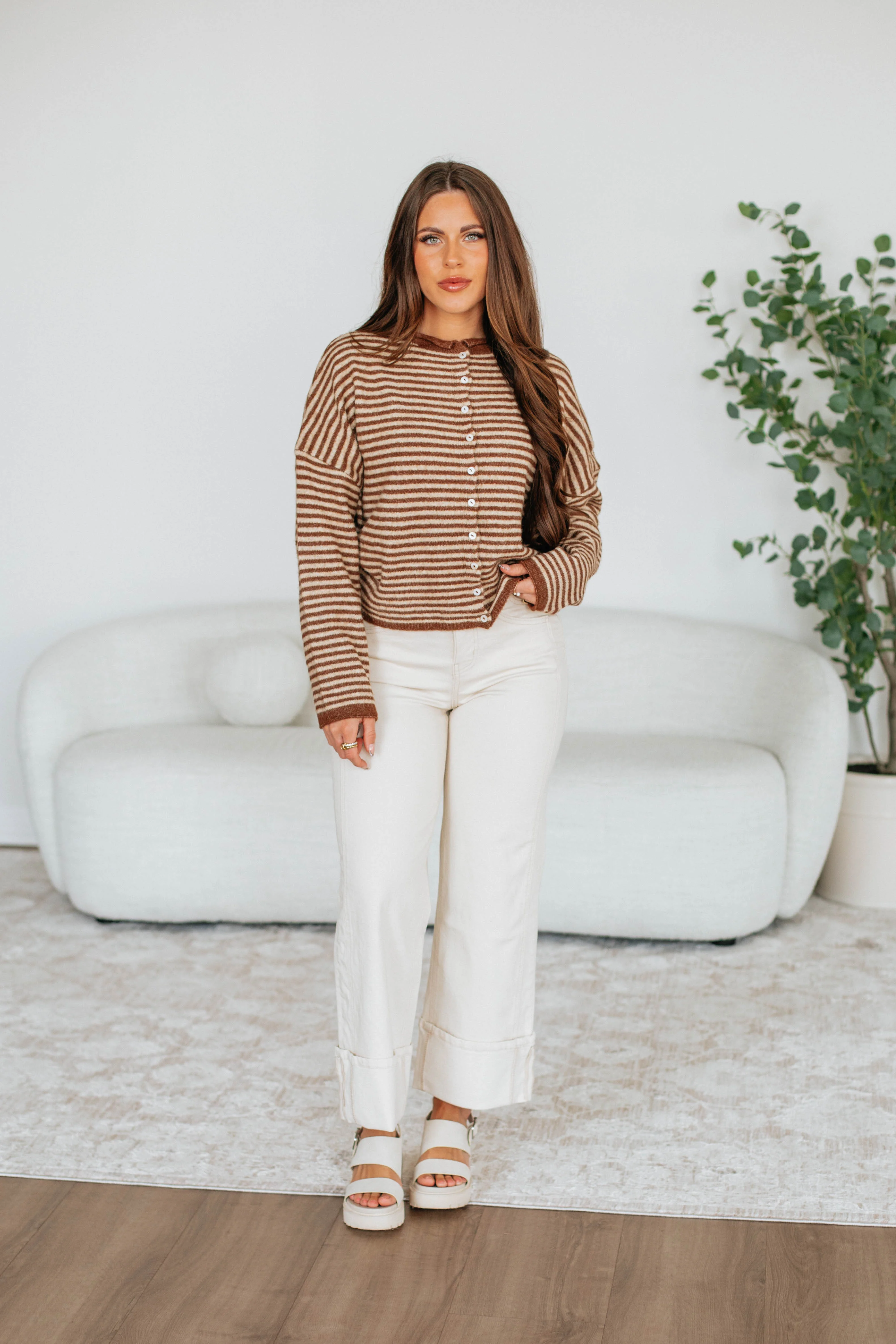 Zoelle Striped Cardigan - Walnut Mix