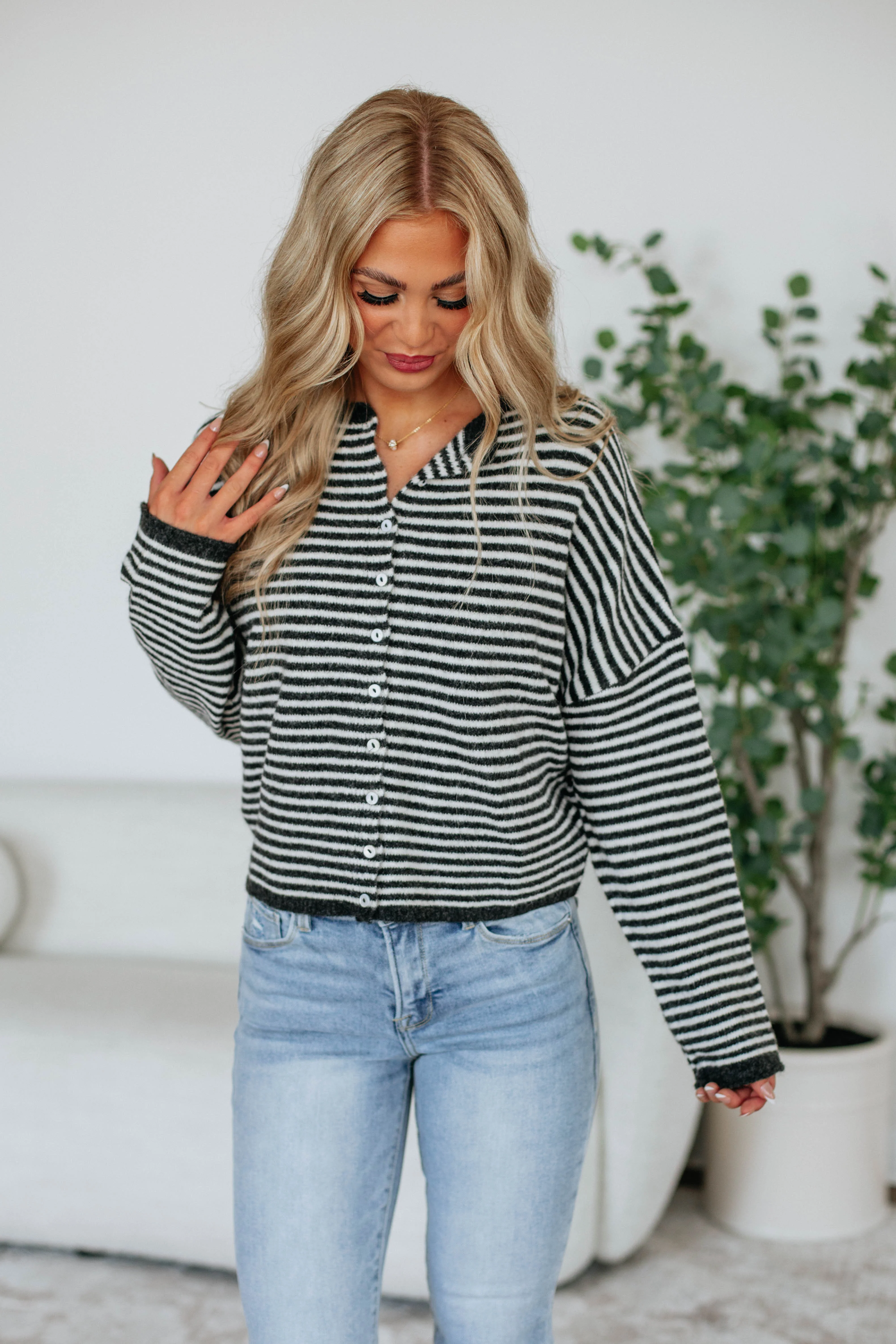 Zoelle Striped Cardigan - Charcoal Mix