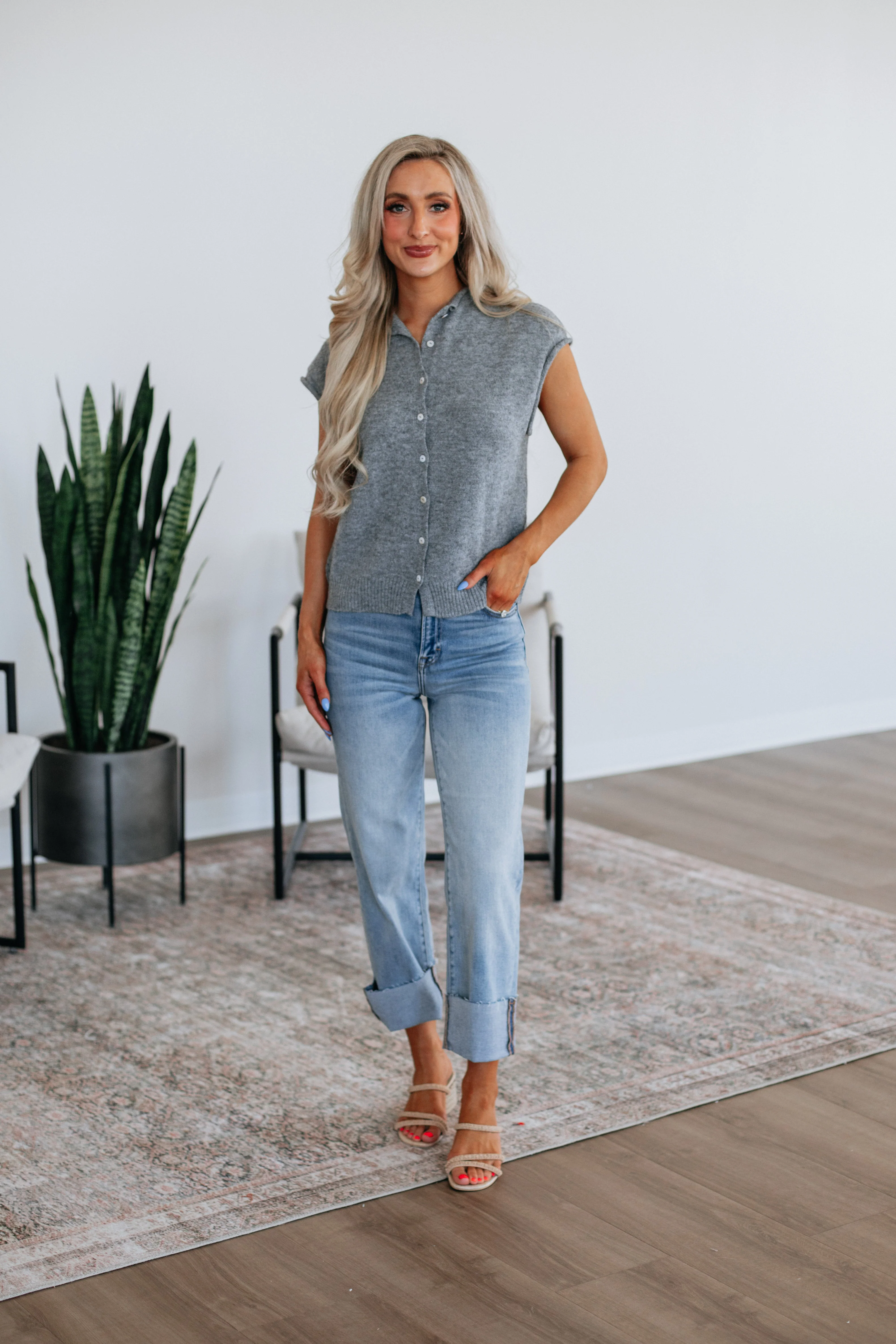 Camry Cardigan Top - Heather Grey