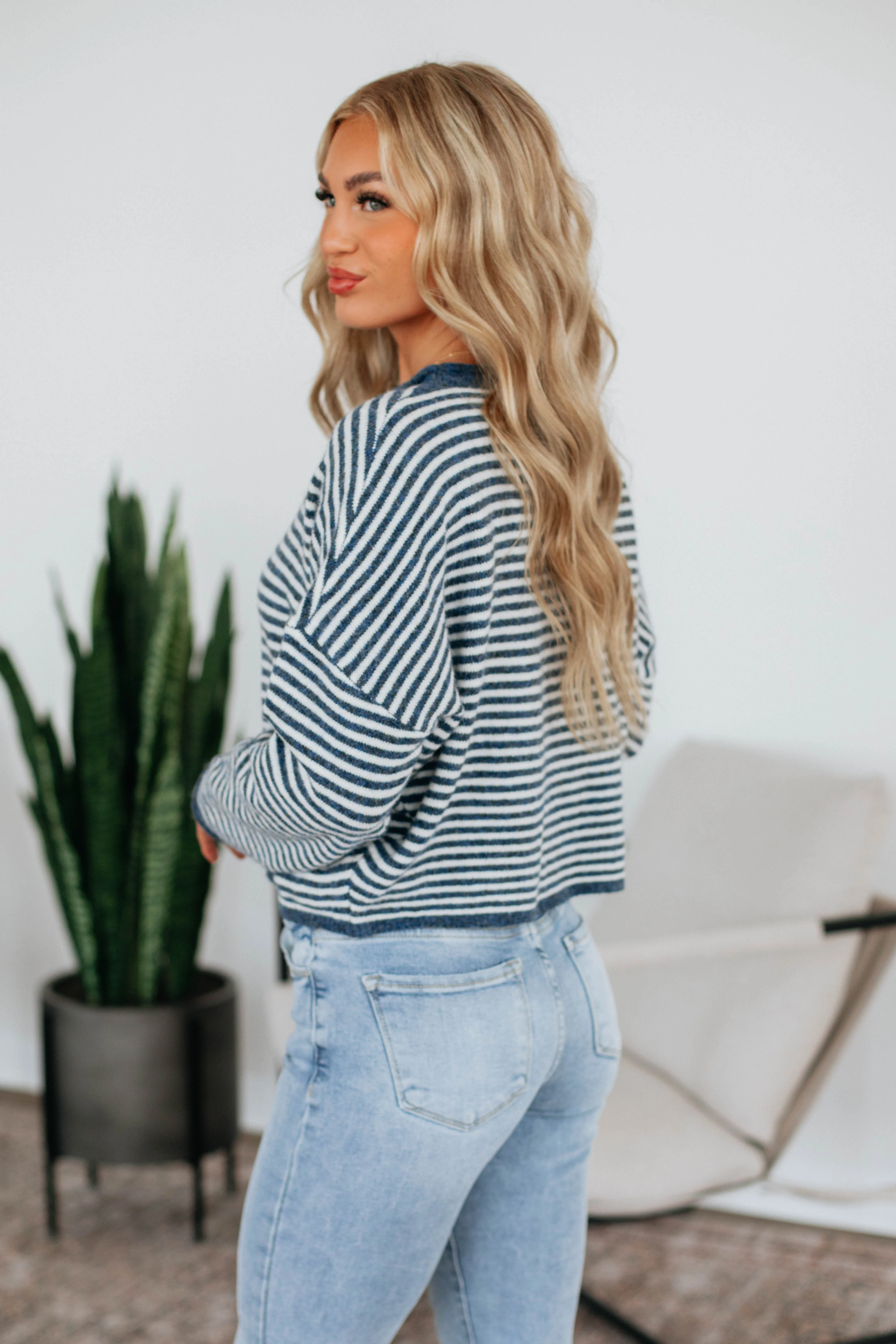 Zoelle Striped Cardigan - Navy Mix