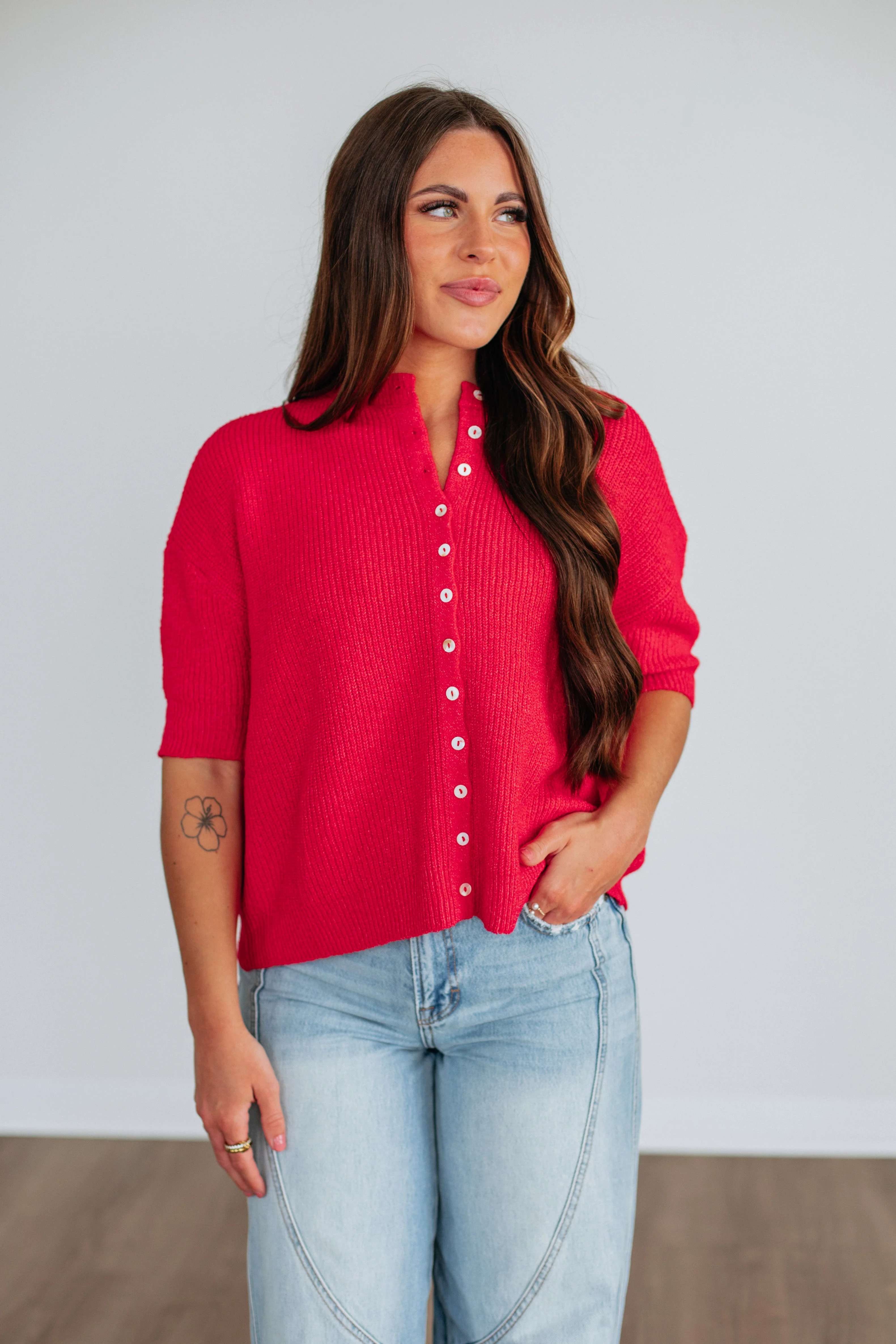 Auden Sweater Top - Cherry