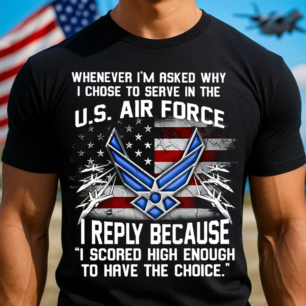 US Air Force T-Shirt for Men – American Flag & Air Force Logo Graphic Tee