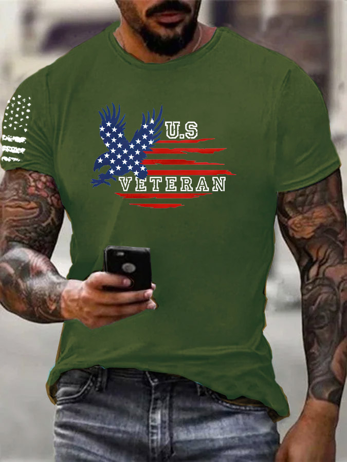 Men'S U.S Veteran Pattern Print Cotton T-Shirt