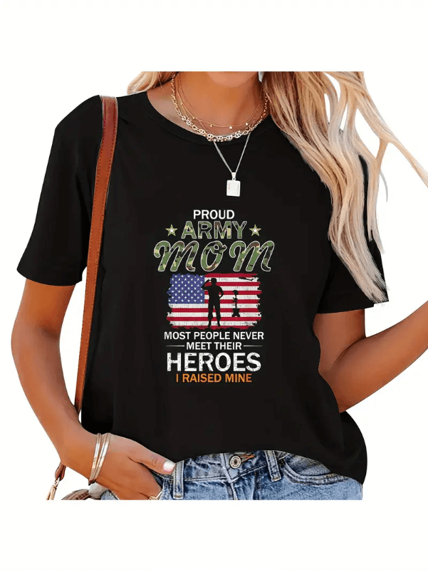 Women's Proud Army Mom I Raised My Heroes T-Shirt Black