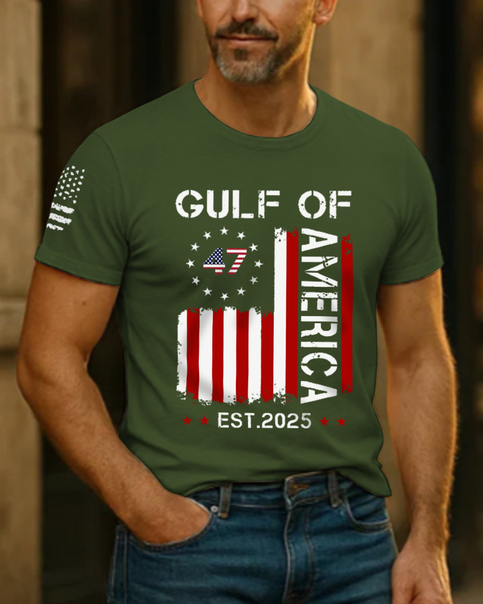 Men's Vintage Gulf Of America Est 1550 Flag Print Short Sleeve T-Shirt