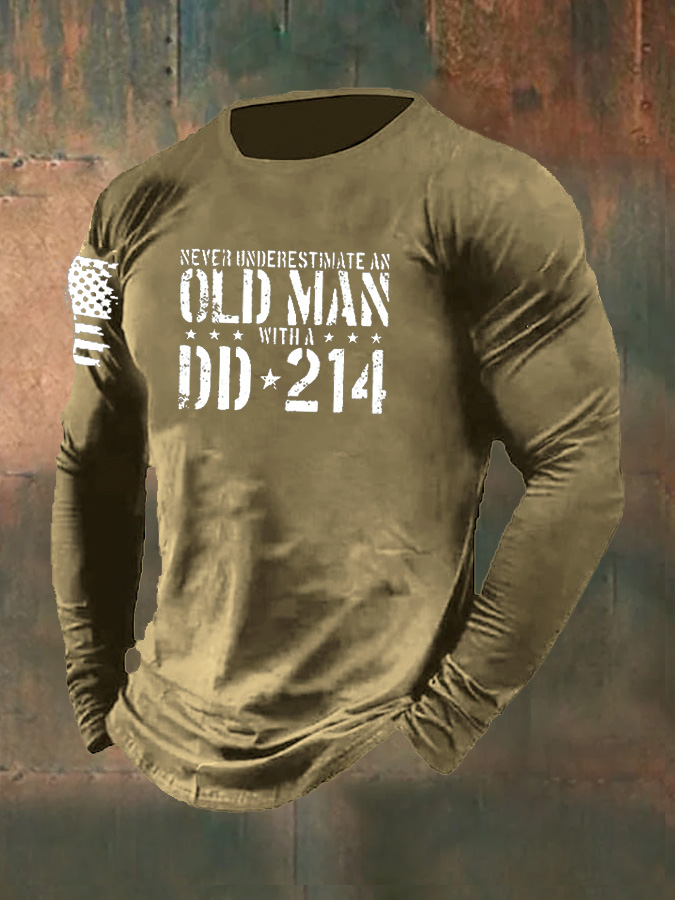 Men's Never Underestimate An Old Man With A DD-214 Pattern Long Sleeve T-Shirt