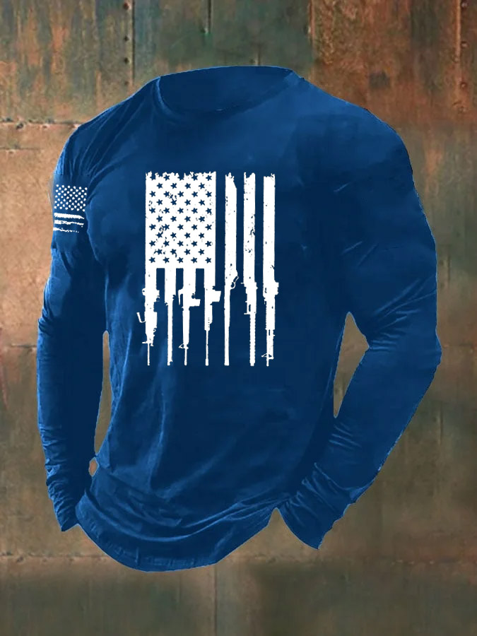 Men's American Flag Pattern Long Sleeve T-Shirt