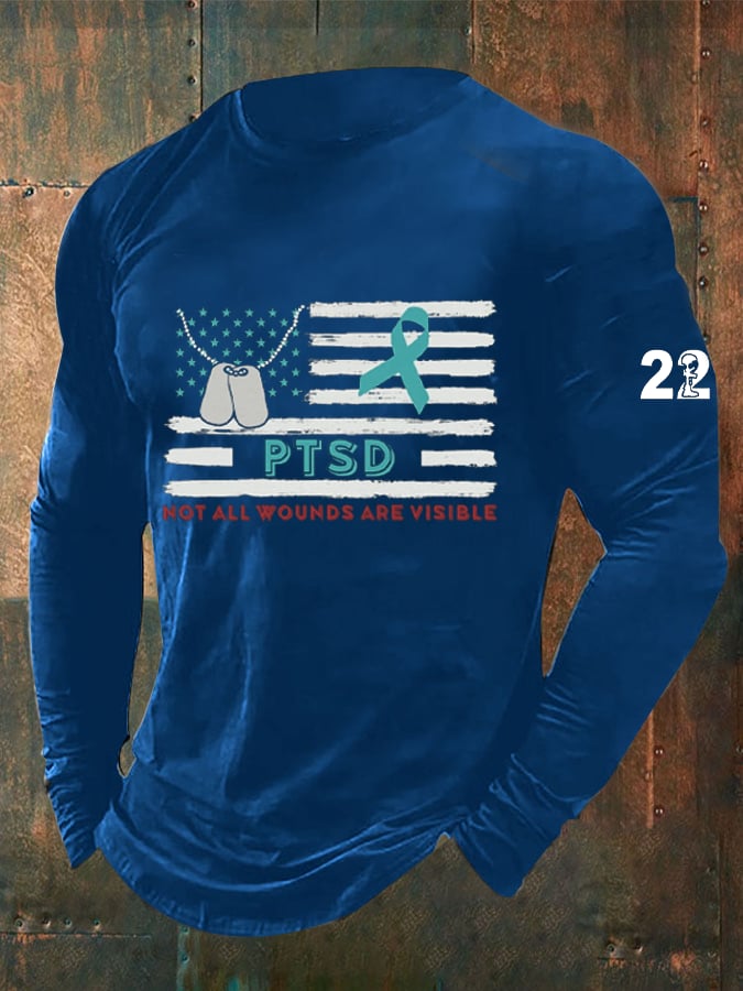 Men's Veteran PTSD Awareness Printed Long Sleeve Top