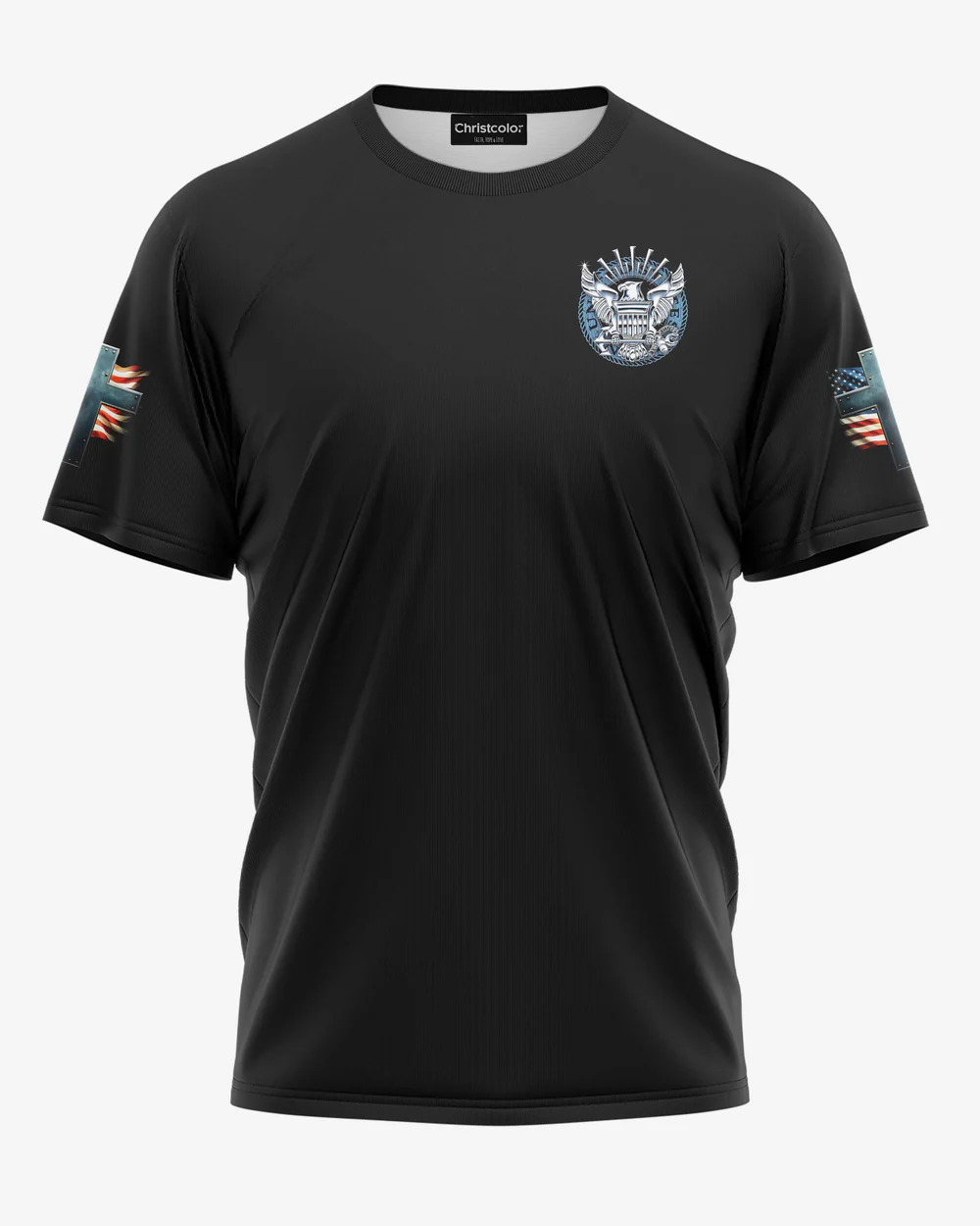 My Ship May Rest But My Faith Never Does Navy Strong God Strong All Over Print Pattern 100% Cotton T-Shirt