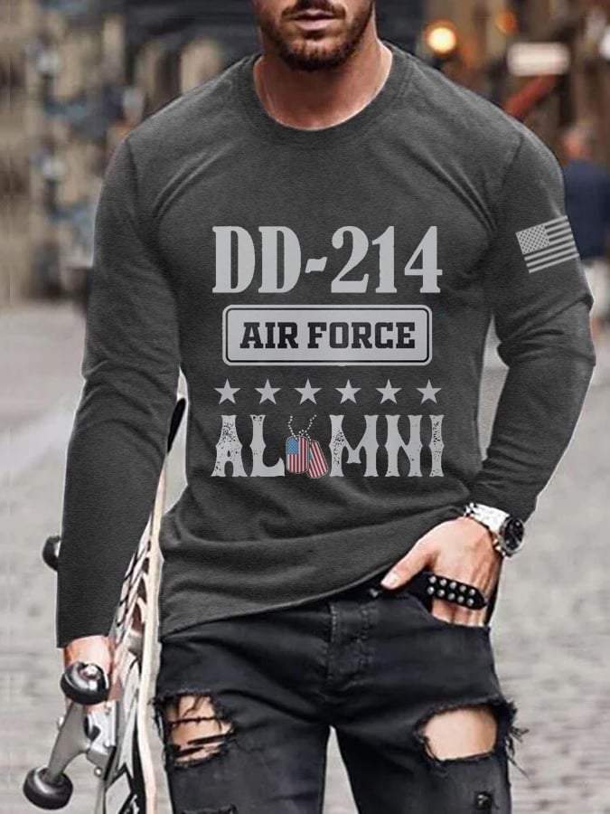 Men's Vintage Dd-214 Veteran Print Long Sleeve T-Shirt
