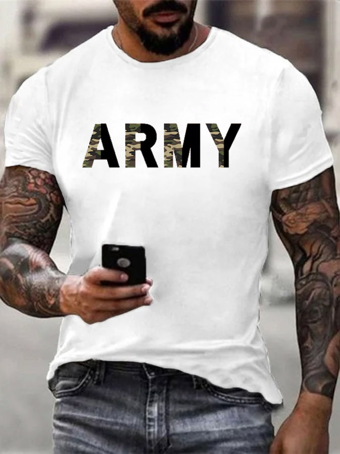 Men's Veterans Day ARMY Pattern Cotton T-Shirt