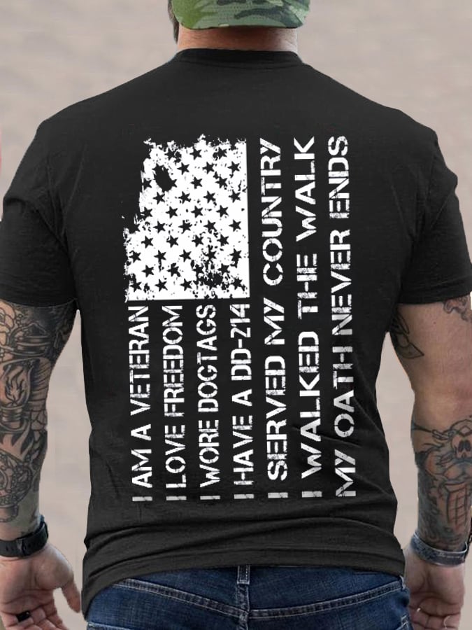 Men's Veteran DD 214 Flag Print T-Shirt