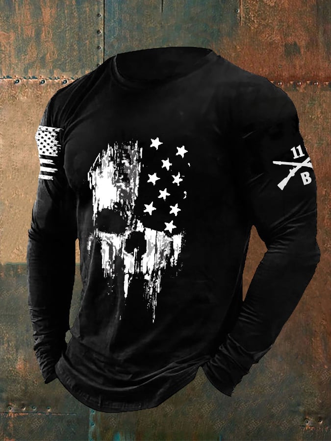 Men's Flag Skull Long Sleeve T-Shirt