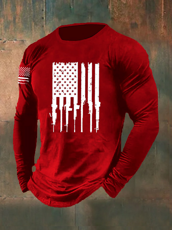 Men's American Flag Pattern Long Sleeve T-Shirt