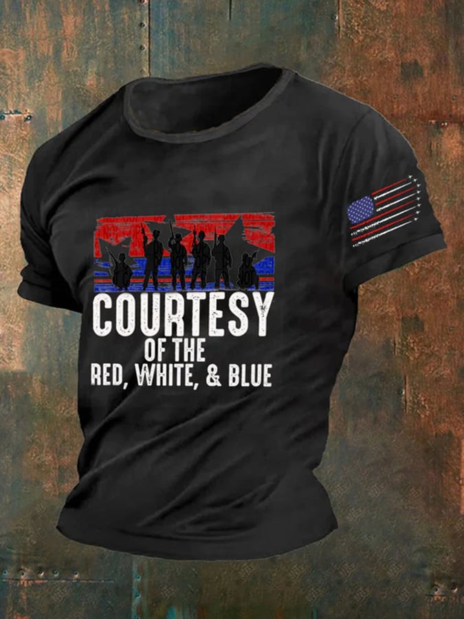 Men's round neck T-shirt with star and lettering print