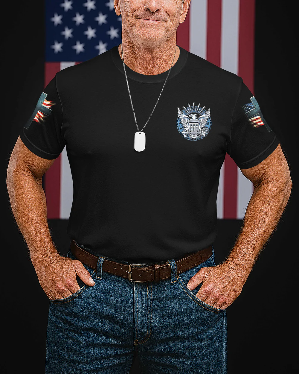 My Ship May Rest But My Faith Never Does Navy Strong God Strong All Over Print Pattern 100% Cotton T-Shirt