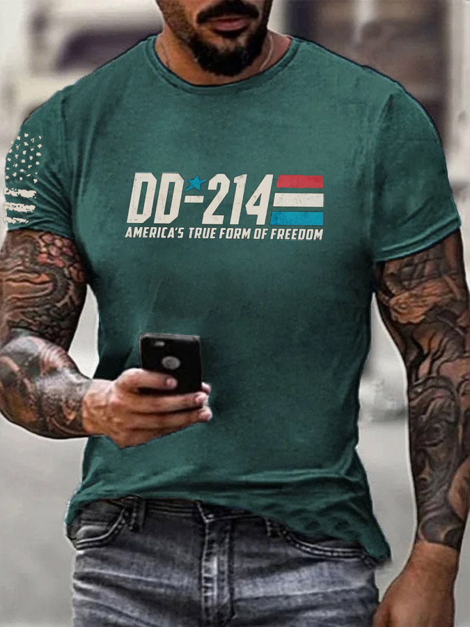 Men'S DD-214 America's Ture From Of Freedom Pattern Print Cotton T-Shirt