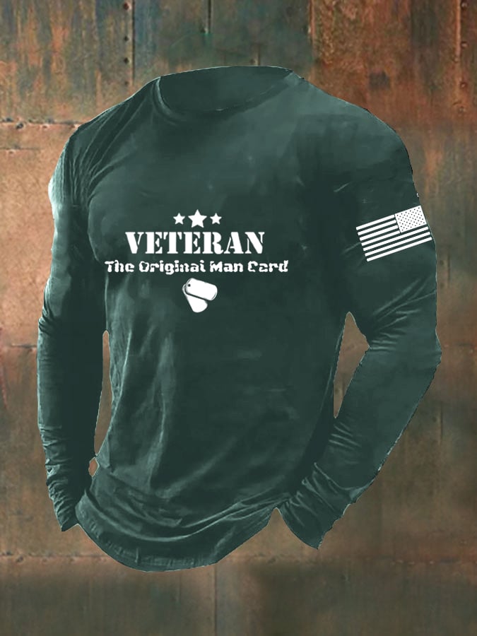 Men's DD-214 Veterans Day DD-214 The Original Man Card American Flag Long Sleeve T-Shirt