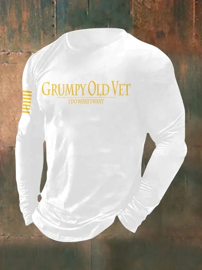 Men's Grumpy OLD Vet Print Casual Long Sleeve T-Shirt