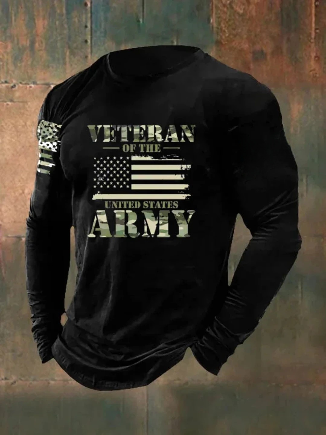 Men's Veterans ARMY Camouflage Pattern Long Sleeve T-Shirt