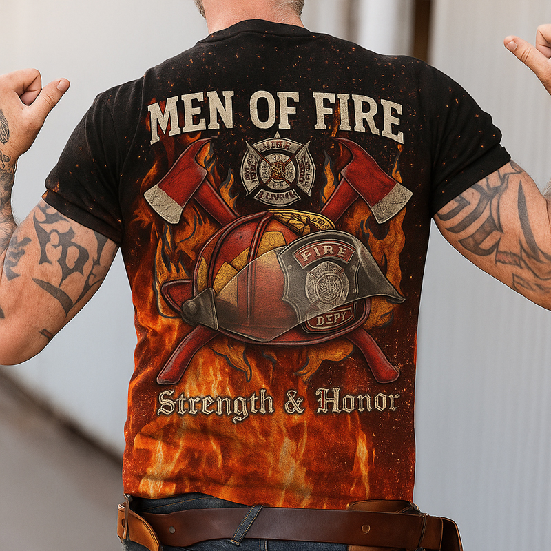 US Firefighter Graphic Print Casual T-Shirt