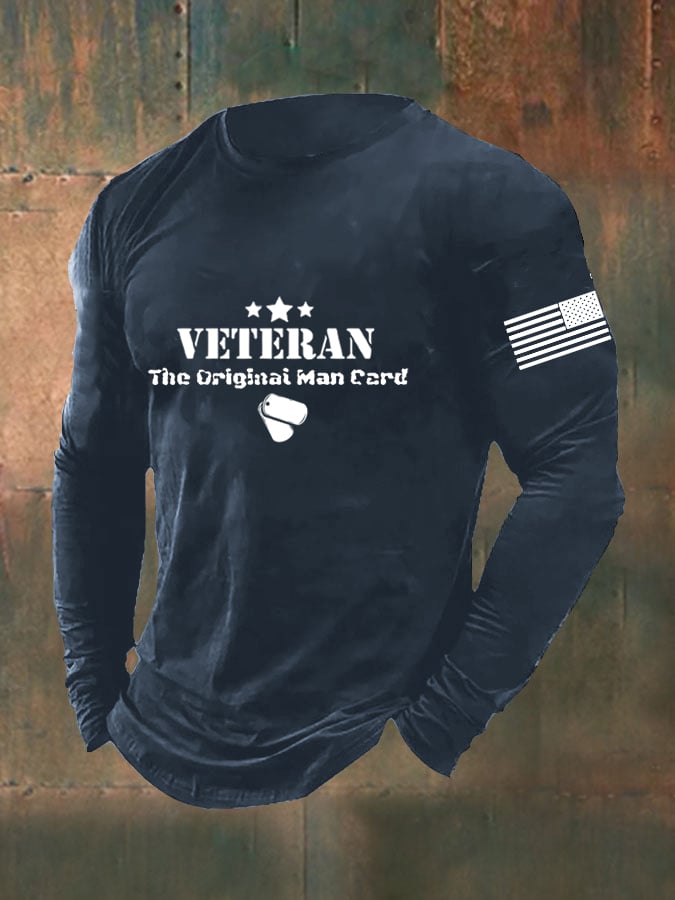 Men's DD-214 Veterans Day DD-214 The Original Man Card American Flag Long Sleeve T-Shirt
