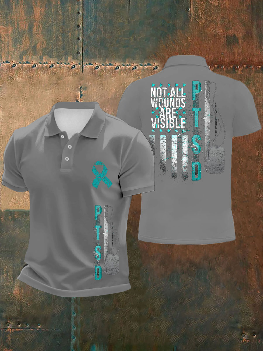 Men's PTSD Awareness Veteran Printed Casual Tops