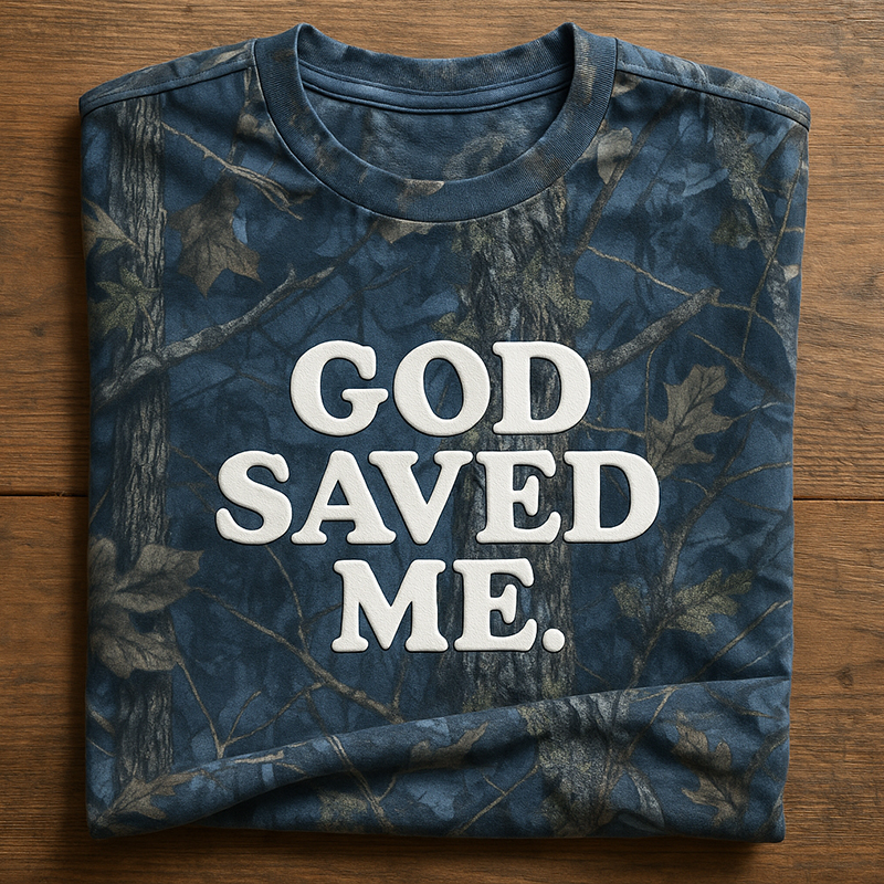God Saved Me Printed Camouflage Short Sleeve T-Shirt