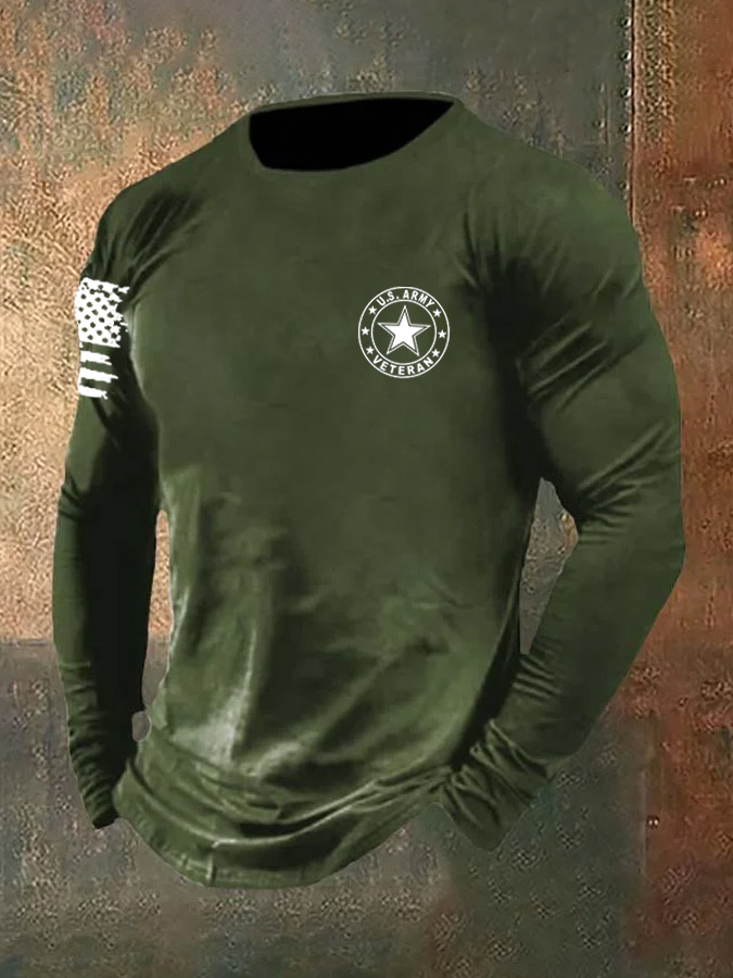 Men's  Army Veteran  Pattern Long Sleeve 100% Cotton  T-Shirt